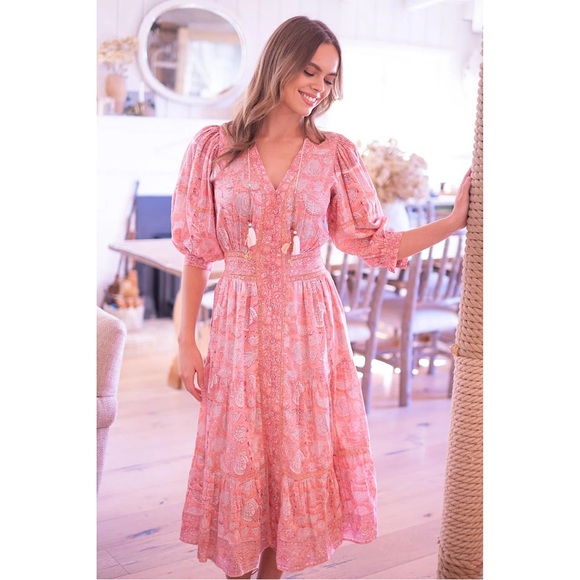 Alicia Bell Ann Midi Dress puff sleeves SMALL - Picture 1 of 9